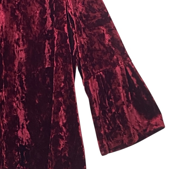 Ellos Crushed Velvet Bell Sleeve Top Red Wine Size 18/20 Stretch Mock Neck Y2K - Picture 4 of 9